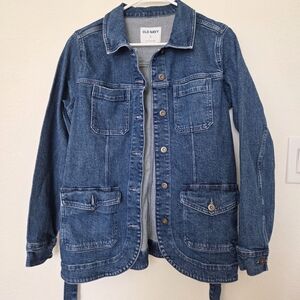 Old Navy Blue Denim Blazer Jacket With Tie Size S